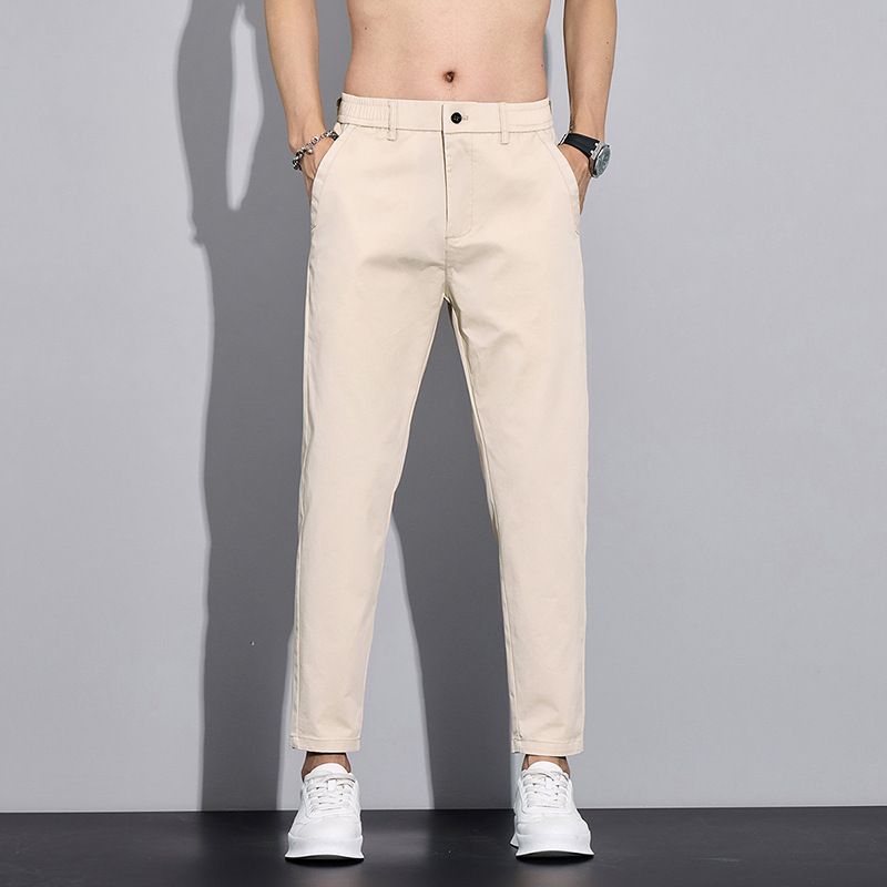 Men's Clothing Summer Nine Points Casual Pants Men's Fashion New Elastic Straight Boys' Trousers Slim Fit Pants Men_viptrois.com