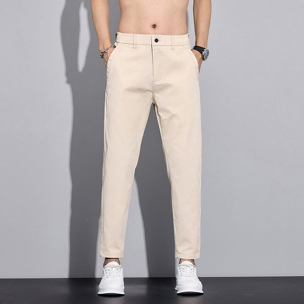 Men's Clothing Summer Nine Points Casual Pants Men's Fashion New Elastic Straight Boys' Trousers Slim Fit Pants Men_viptrois.com