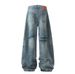 Washed Vintage Jeans For Men American Street Style Tie-Dye Patchwork Deconstructed Casual Long Loose Wide-Leg_viptrois.com