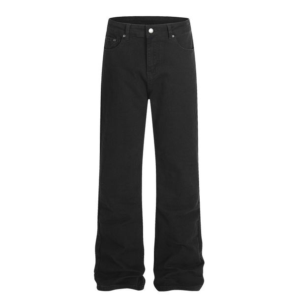 American High Street Casual Denim Men's Hippie Vibe Style Simple Solid Color Versatile Loose Straight Pants_viptrois.com