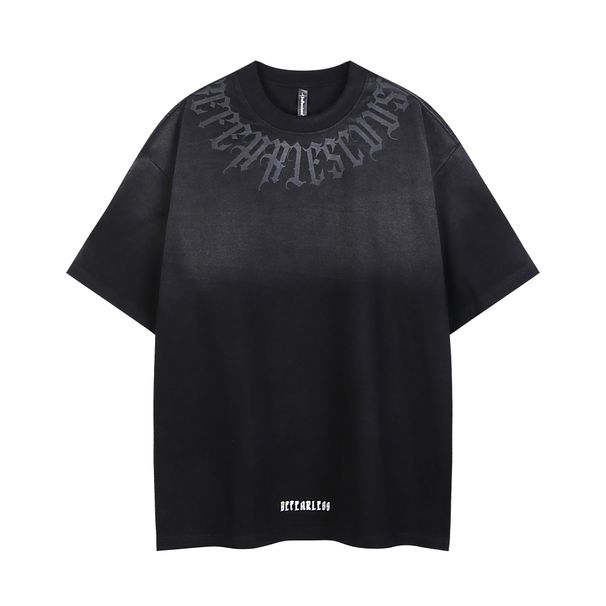 Men's Clothing Retro Fashion Brand Letters Old Washed Oversize Heavy Short Sleeved T Shirt_viptrois.com