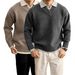 Men's Premium Knit Polo Sweater – Fake Two-Piece V-Neck Pullover (Gray/Beige) – Plus-Size Comfort, Old Money Style Business Casual_viptrois.com