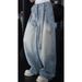Vintage Washed Men's Jeans With Belt Loops - Relaxed Straight Leg Denim Pants For Casual Streetwear_viptrois.com