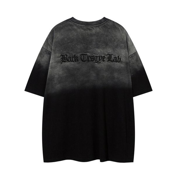 Vintage Washed Gradient Tee - Men's Oversized Hip-Hop Graphic T-Shirt With Distressed Embroidery_viptrois.com