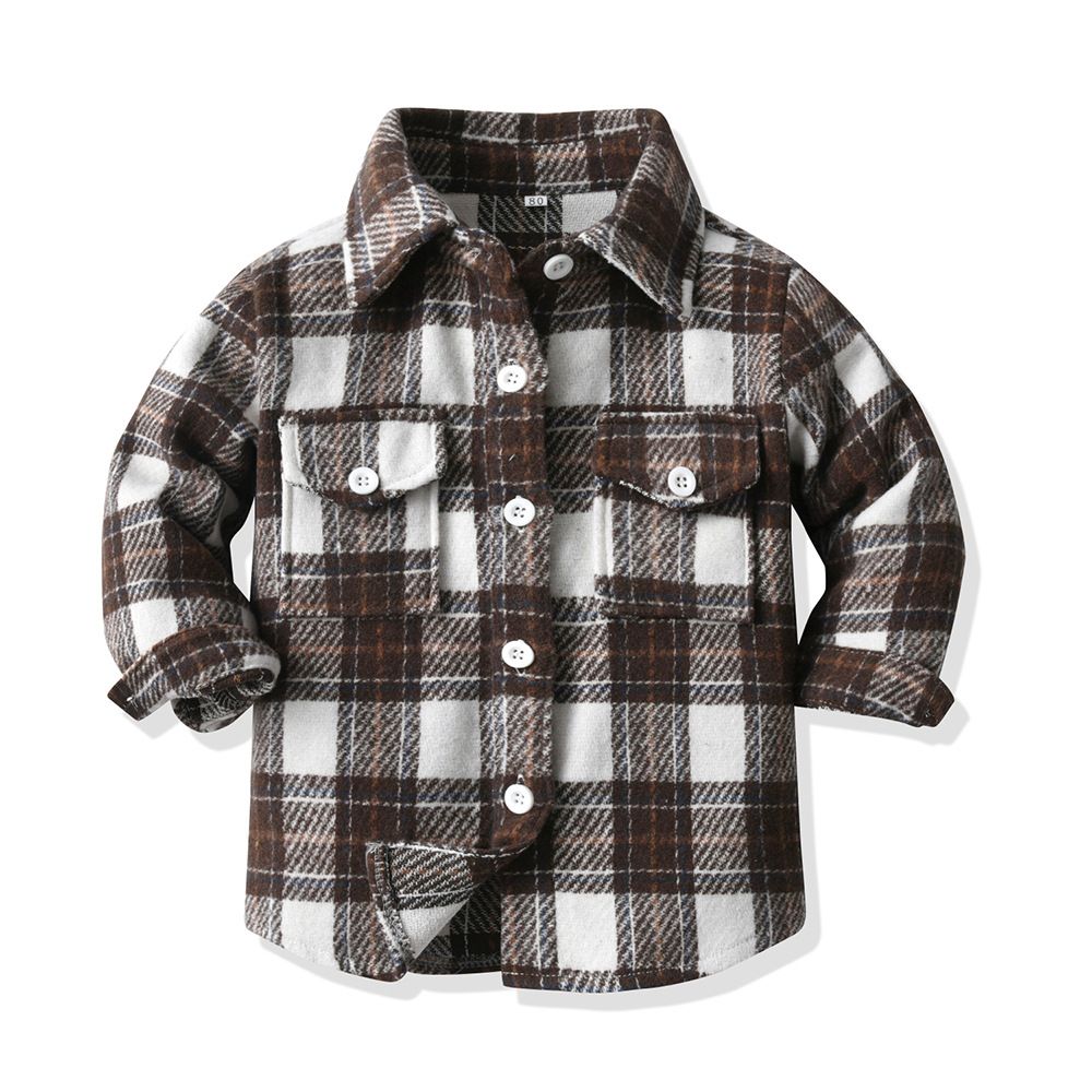 kid's clothing Children's plaid woolen long-sleeved cardigan autumn lapel single-breasted top_viptrois.com