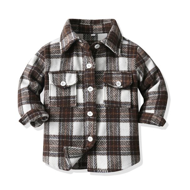 kid's clothing Children's plaid woolen long-sleeved cardigan autumn lapel single-breasted top_viptrois.com