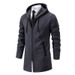 Men's Fleece-Lined Hooded Knit Jacket - Long Sleeve Casual Coat With Sherpa Collar, Slim Fit Mid-Length Cardigan For Winter & Urban Style_viptrois.com