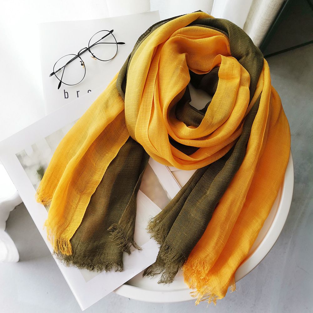 Unisex Linen scarf scarf women's gradient color match Lady Mori women's slub yarn shawl_viptrois.com