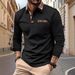 Spring And Autumn New Men's Casual Solid Color Patchwork Pocket Turn-down Collar Long Sleeve Polo Shirt_viptrois.com