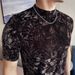 Wholesale Distribution Men's Short-sleeved T-shirt Pleated Golden Velvet Craft Slim-fitting Semi-turtleneck Short-sleeved T-shirt Korean Version_viptrois.com