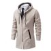 Men's Fleece-Lined Hooded Knit Jacket - Long Sleeve Casual Coat With Sherpa Collar, Slim Fit Mid-Length Cardigan For Winter & Urban Style_viptrois.com