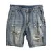 Men's Clothing Washed Ripped Denim Shorts Men's Loose Straight Ink Splash Hiphop Casual Five Point Pants_viptrois.com