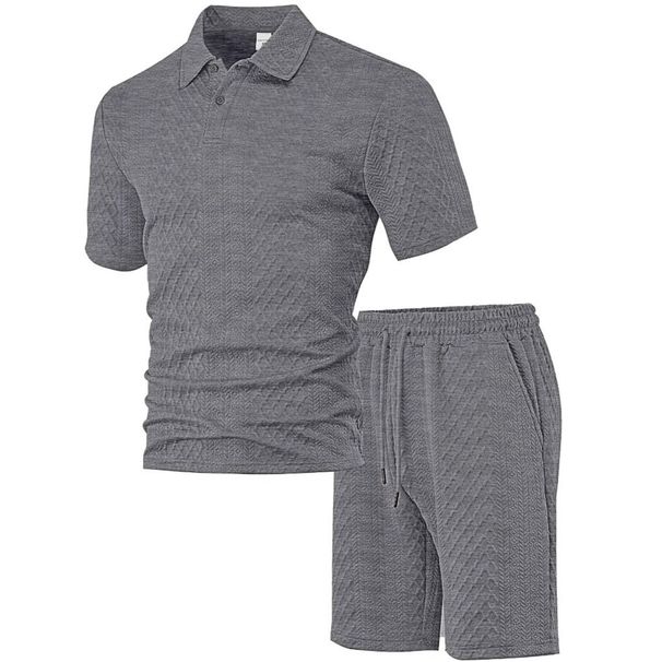 Men's Clothing Men's Spring And Summer New Men's Casual T Suit Foreign Trade Thin Jacquard Lapel Short Sleeved Shorts Suit_viptrois.com