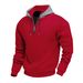 American Style Spring And Autumn Fleece-Lined's Loose Stand Collar Hooded Pullover Zipper Long Sleeve Sweatshirt For_viptrois.com