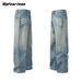 Men's Clothing Retro Washed Cat Whisker Clean Fit Straight Wide Leg Jeans Trendy Men And Women Loose Casual Trousers_viptrois.com