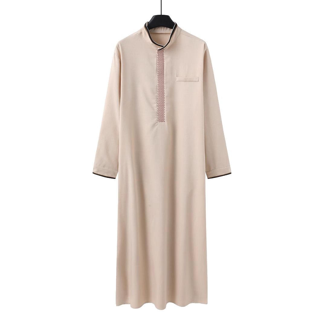 Men's Clothing Simple Long Men's Stand Up Collar Muslim Embroidered Long Sleeved Robe New Traditional Men_viptrois.com