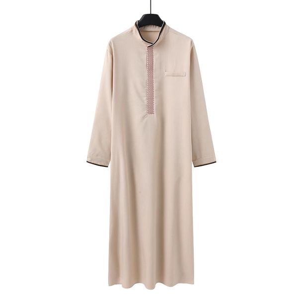 Men's Clothing Simple Long Men's Stand Up Collar Muslim Embroidered Long Sleeved Robe New Traditional Men_viptrois.com