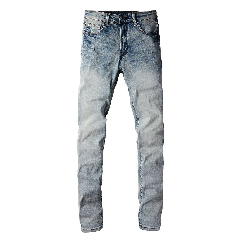 Men's Clothing European And American Trendy High Street Daily Travel Elastic Light Blue Slim Fit Jeans Sports Pants 895_viptrois.com
