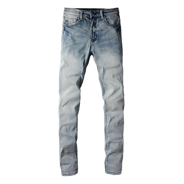Men's Clothing European And American Trendy High Street Daily Travel Elastic Light Blue Slim Fit Jeans Sports Pants 895_viptrois.com