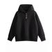 Solid Color Hooded Knitted Sweater For Men, Versatile, Trendy And Casual Design, Semi Buttoned Sweater_viptrois.com