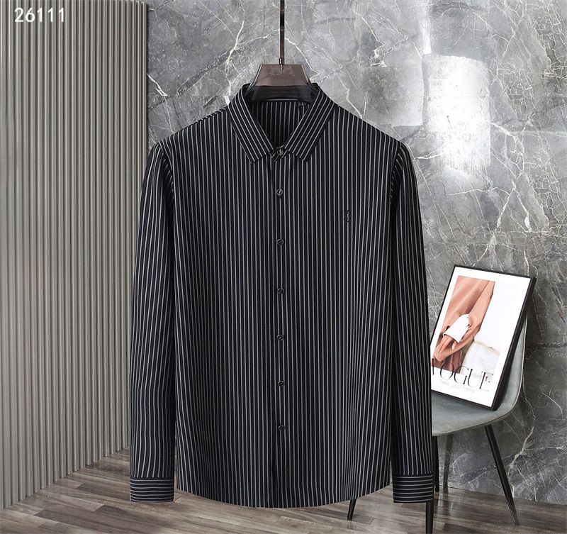 Seamless High Elastic Cross-Border Source Stretch Striped Non-Iron Smooth Long Sleeve Men's Export Shirt Men_viptrois.com