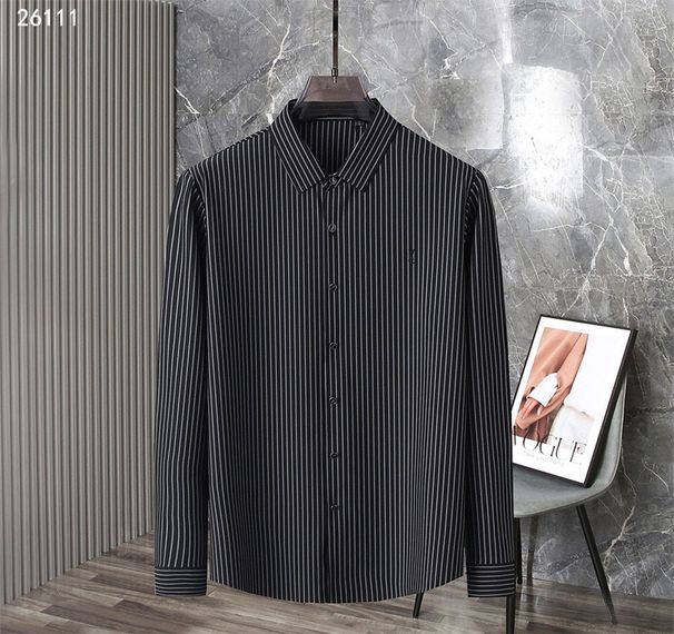 Seamless High Elastic Cross-Border Source Stretch Striped Non-Iron Smooth Long Sleeve Men's Export Shirt Men_viptrois.com