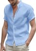 New Men's Solid Color Turn-down Collar Casual Beach Cotton Linen Shirt Short Sleeve Henley Top_viptrois.com