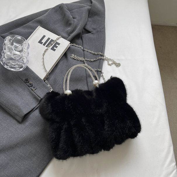 Women's Bags Plush Handbags For Women New Style Niche Crossbody Plush Bag Cloud Bag Diamond Chain Pleated Bag Trendy_viptrois.com