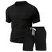 Men's Knitted Jacquard Sportswear Set - Summer Short Sleeve Top & Five-Point Shorts, Breathable & Comfortable, Casual Outfit_viptrois.com