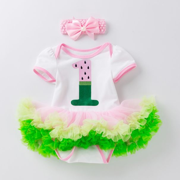 Baby clothes children's wear baby girl summer short-sleeved dress style holiday cartoon watermelon mesh princess skirt_viptrois.com