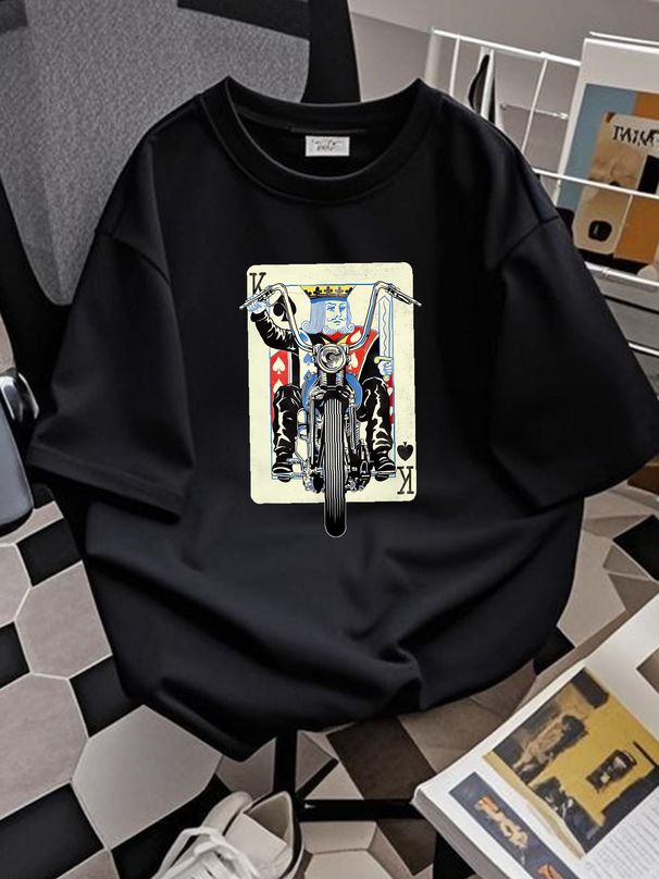 NEW LIMITED King Card Motorcycle Poker Black Jack Gambling Biker Vintage T Shirt Stylish Soft Breathable Versatile Graphic Unisex Slightly Summer_viptrois.com