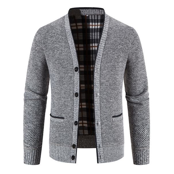 Korean Style Men's V-Neck Cardigan – Thick Knit Sweater Jacket For Autumn & Winter (Light Gray/Dark Gray/Burgundy/Brown/Blue-Gray, M-4XL)_viptrois.com