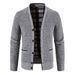Korean Style Men's V-Neck Cardigan – Thick Knit Sweater Jacket For Autumn & Winter (Light Gray/Dark Gray/Burgundy/Brown/Blue-Gray, M-4XL)_viptrois.com