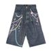 Hip Hop Chains Printed Jeans Shorts Streetwear Blue Casual Denim Shorts For Male Loose Fit_viptrois.com