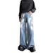 Retro Graffiti Paint Splatter Loose Fit Casual Straight Leg Wide Pants Denim Jeans For Men Breathable Polyester Fabric_viptrois.com