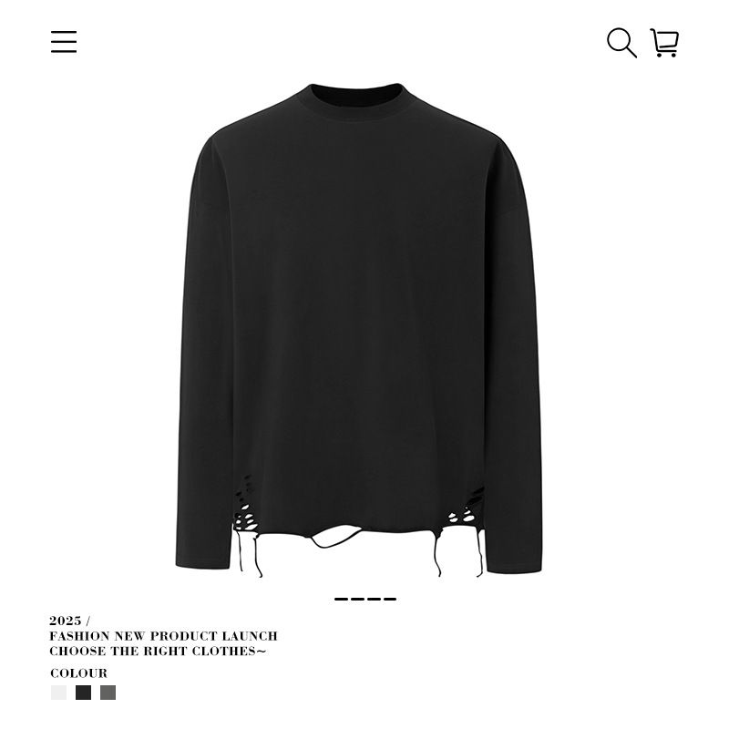 Men's Clothing Ripped Cotton Long Sleeved T Shirt For Men, White Bottoming Shirt, High Street Fashion Brand, Men's Sweatshirt, Inner Wear_viptrois.com