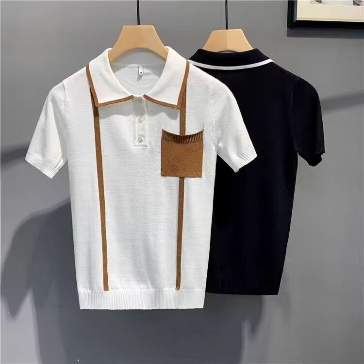 Men's Clothing Summer Polo Shirt Men's Short Sleeved Net Celebrity Trend Brand Knitted Half Sleeved Ice Silk T Shirt BritishSlim And T Shirt Top_viptrois.com
