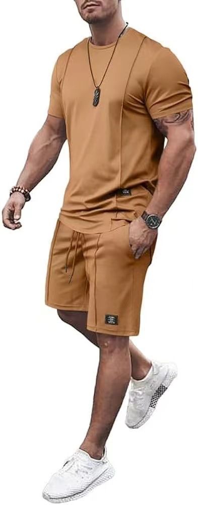 Men's Summer Sportswear Set - Breathable Milk Silk Short Sleeve T-Shirt & Shorts - Casual Athletic Outfit In Black, Gray, Navy, Khaki, Wine Red_viptrois.com