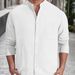 Hot Selling Men's Casual Tops Versatile Stand Up Collar Pocket Solid Color Fashion Men's Long Sleeved Shirt_viptrois.com