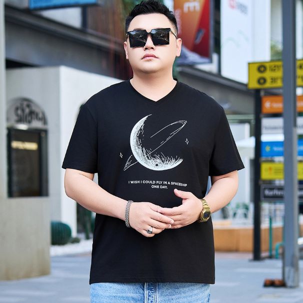 Large Size Men's Spring And Summer New Short-sleeved T-shirt Men's Black Thin Elastic Casual V-neck T-shirt Men's Middle-aged And Young Clothes_viptrois.com