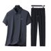 Men's Clothing Ice Silk Suit For Middle Aged And Elderly Men Business Casual Short Sleeve Shirt And Pants Set For Formal & Casual_viptrois.com