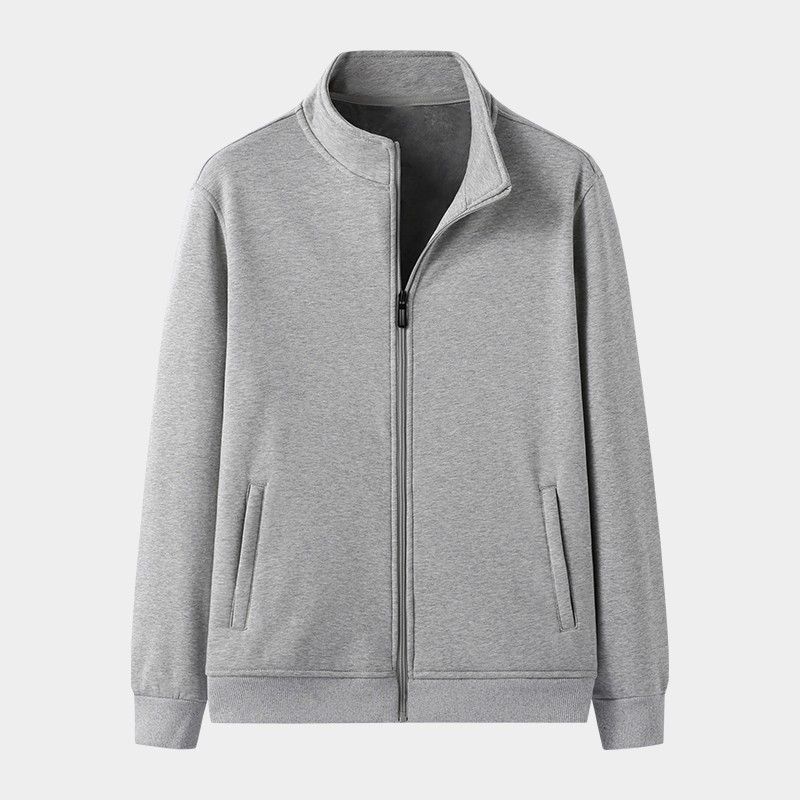 Men's Oversized Baseball Jacket - Workwear-Inspired Stand Collar Zip-Up Cardigan (Black/Light Gray) - Thick Cotton Loose Fit Casual Coat_viptrois.com