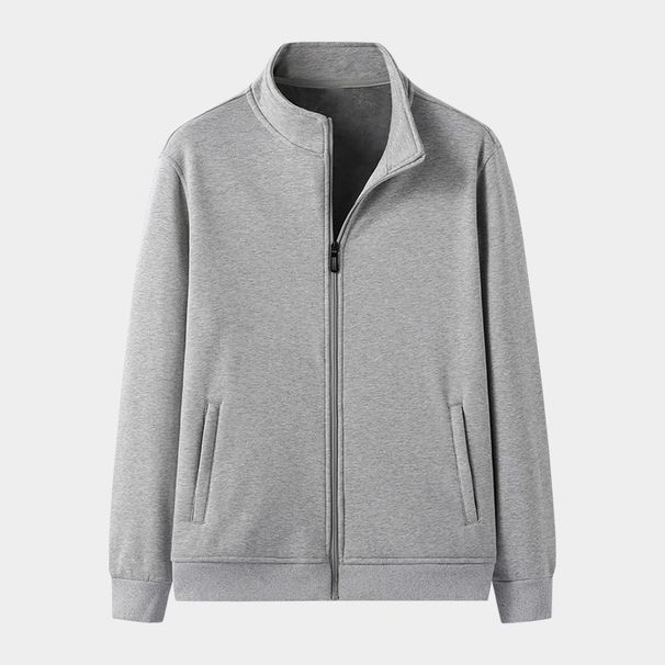 Men's Oversized Baseball Jacket - Workwear-Inspired Stand Collar Zip-Up Cardigan (Black/Light Gray) - Thick Cotton Loose Fit Casual Coat_viptrois.com