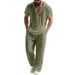 Men's Summer Short Sleeved Shirt Thin Suit High Quality Linen Hoodie Loose Straight Leg Pants_viptrois.com