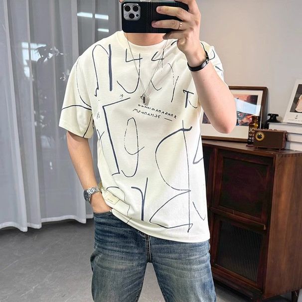 Trendy Brand Short T-shirt For Men In Summer, Full Body Letter Printed Youth Pullover, Casual Half Sleeved Men's_viptrois.com