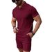 Men's Clothing Summer Casual Men's Polo Shirt Suit Solid Color Waffle Lapel Short Sleeve Two Piece_viptrois.com