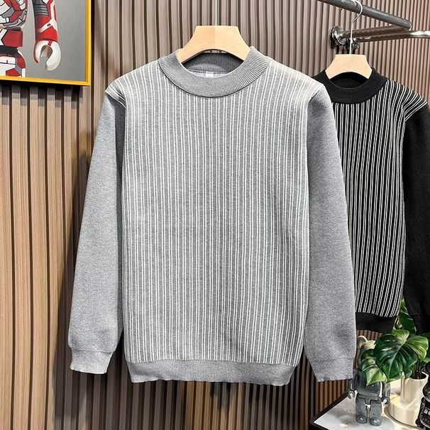 Trendy autumn and winter casual round neck hoodie with fashionable stripes, loose and versatile pullover, long sleeved top_viptrois.com