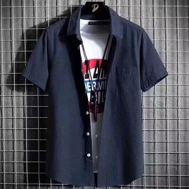 Short Sleeved Summer New Korean Casual Top Men's Five Quarter Sleeve Oxford Spun White Shirt Trend_viptrois.com