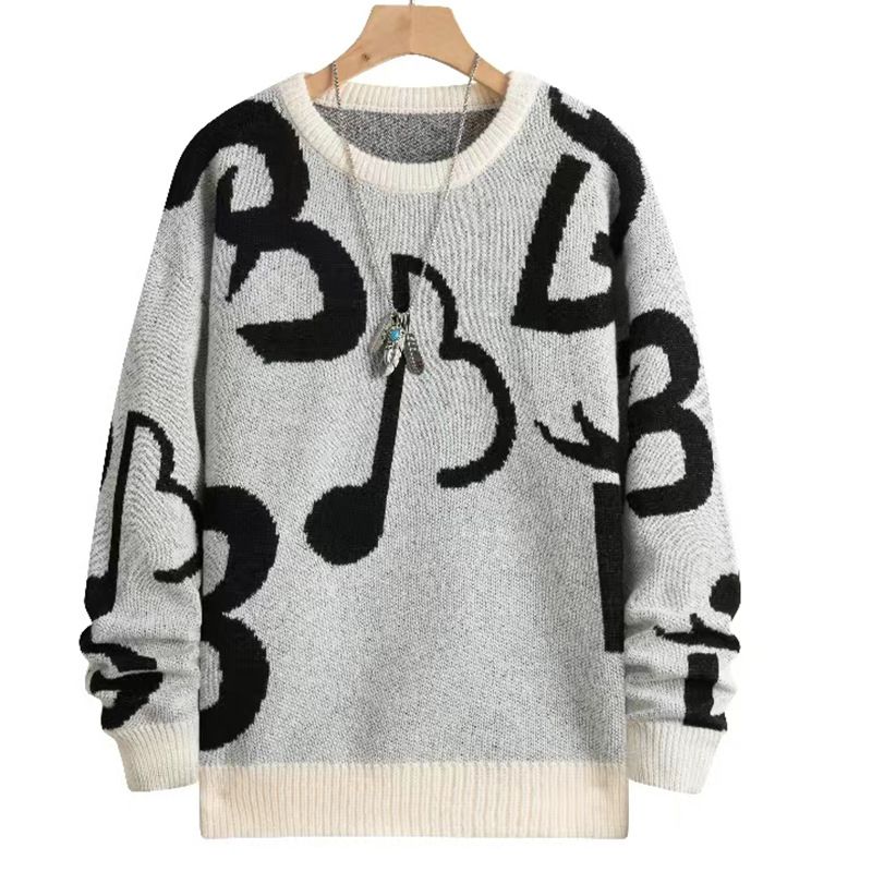 Men's Casual Round Neck Sweater - Trendy Loose Knit Pullover With Stylish Color Blocking For Autumn & Winter_viptrois.com