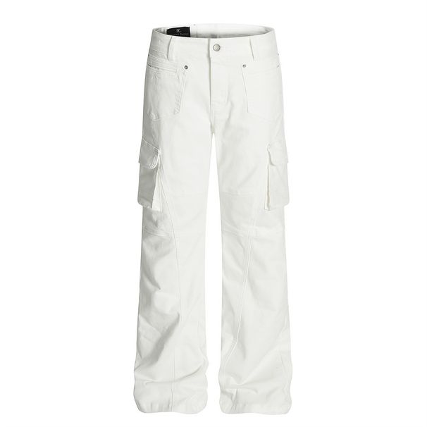 Solid Color Cargo Jeans Men's Vibe Trendy Brand High Street Flared Deconstructed Split Design Wide-Leg Long Pants_viptrois.com
